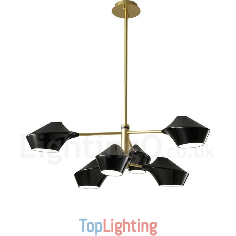 2 Tiers Multi Colours Linear Retro Chandelier 6 Light with Acrylic Shades Outdoors Garage