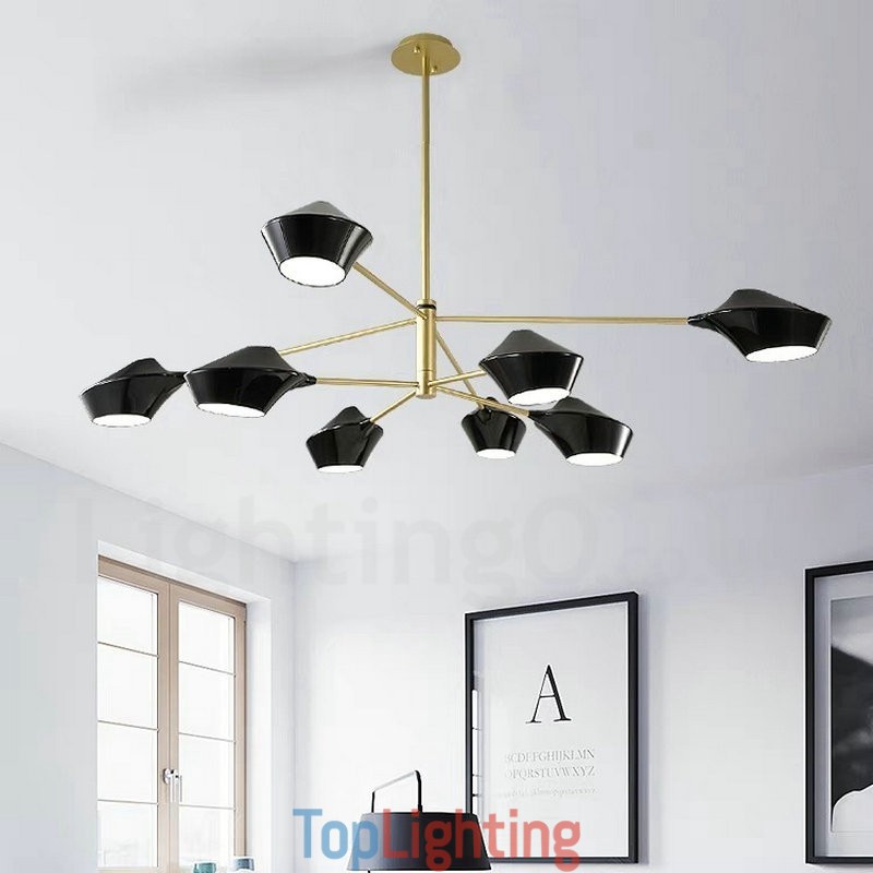 Two Tiers Multi Colours Linear Retro Chandelier 8 Light with Acrylic Shades Outdoors Garage