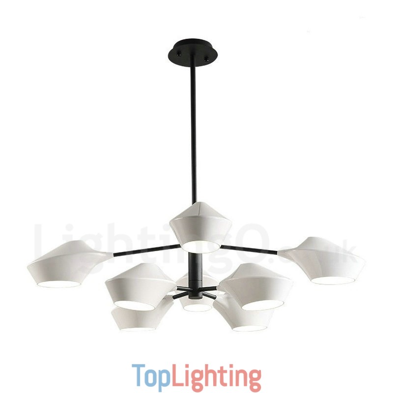 Two Tiers Multi Colours Linear Retro Chandelier 8 Light with Acrylic Shades Outdoors Garage