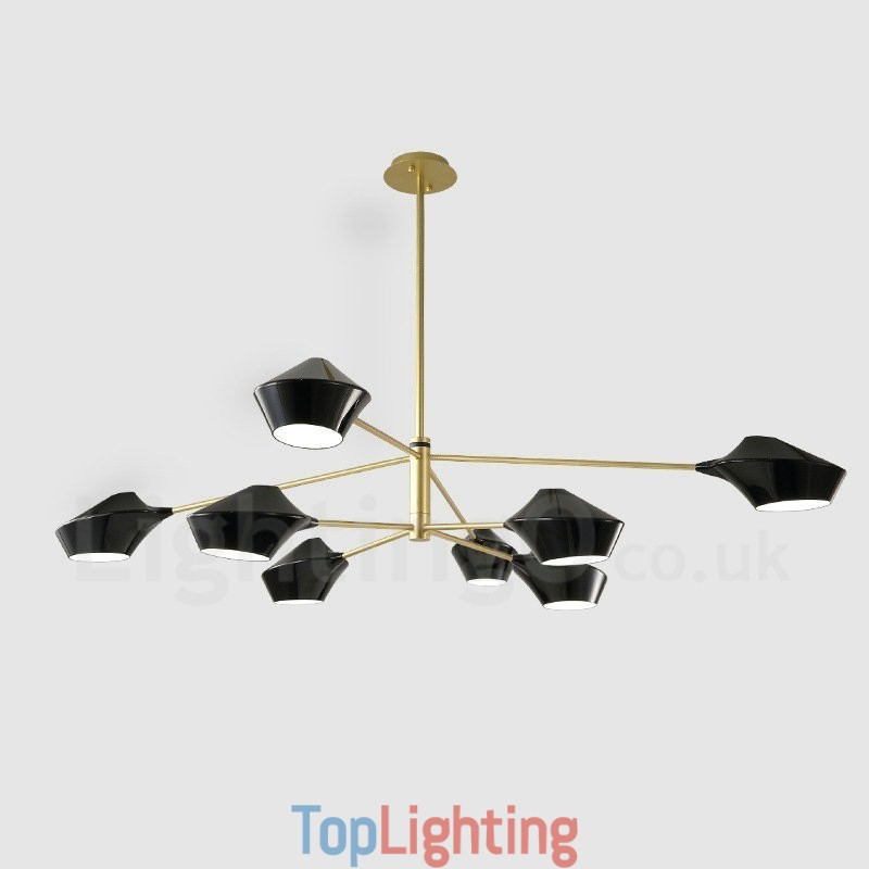 Two Tiers Multi Colours Linear Retro Chandelier 8 Light with Acrylic Shades Outdoors Garage