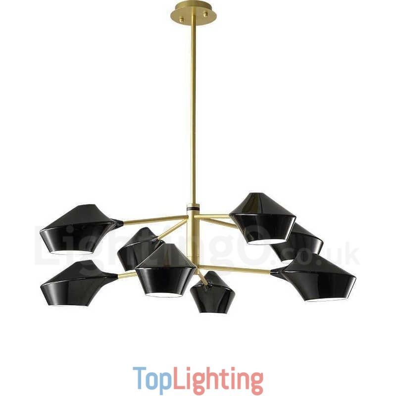 Two Tiers Multi Colours Linear Retro Chandelier 8 Light with Acrylic Shades Outdoors Garage