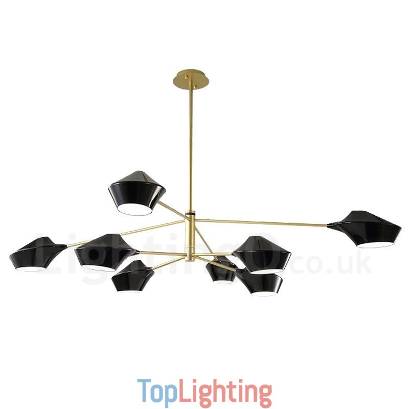 Two Tiers Multi Colours Linear Retro Chandelier 8 Light with Acrylic Shades Outdoors Garage