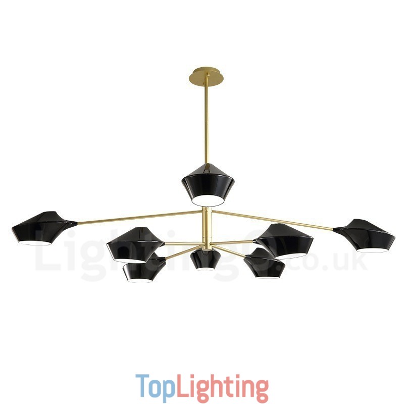 Two Tiers Multi Colours Linear Retro Chandelier 8 Light with Acrylic Shades Outdoors Garage