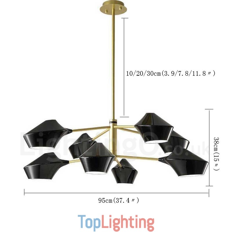 Two Tiers Multi Colours Linear Retro Chandelier 8 Light with Acrylic Shades Outdoors Garage