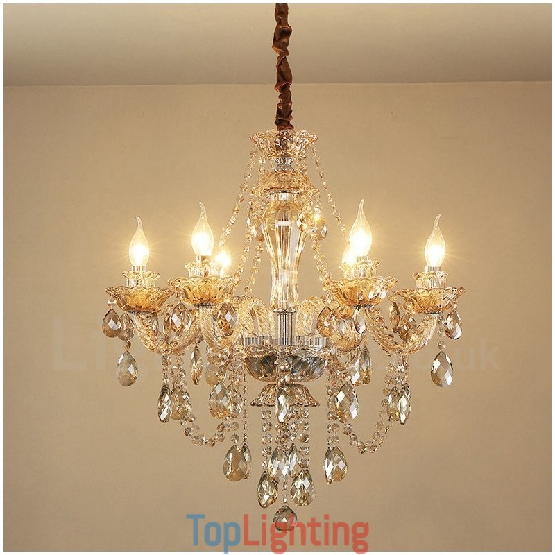 6 Light Cognac Colour Elegant Crystal Candle Chandelier