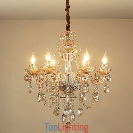 6 Light Cognac Colour Elegant Crystal Candle Chandelier 6 Light Cognac Colour Elegant Crystal Candle Chandelier