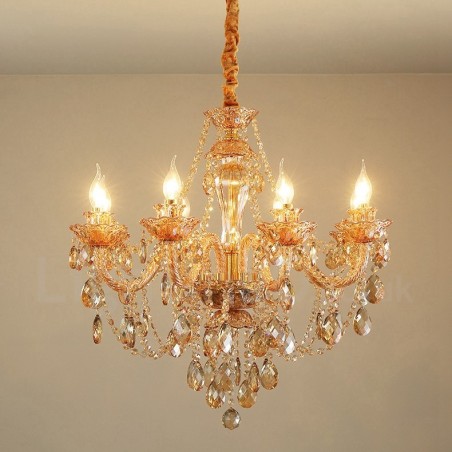 8 Light Amber Gold Elegant Crystal Candle Chandelier 8 Light Amber Gold Elegant Crystal Candle Chandelier
