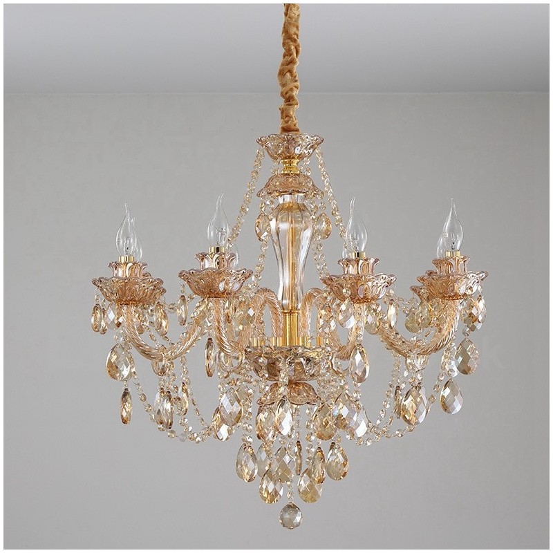 8 Light Amber Gold Elegant Crystal Candle Chandelier