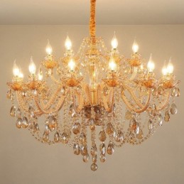 18 (12+6) Light Amber Gold Elegant Crystal Candle Chandelier