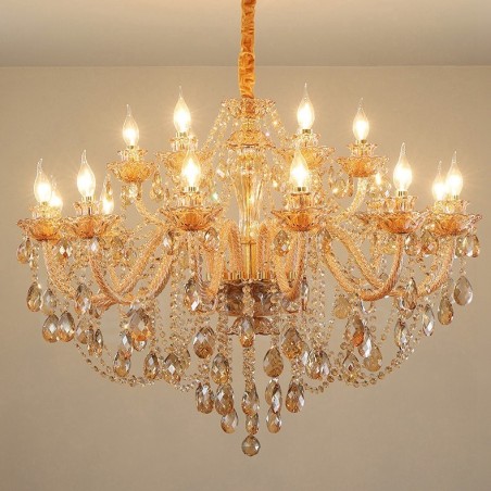 18 (12+6) Light Amber Gold Elegant Crystal Candle Chandelier 18 (12+6) Light Amber Gold Elegant Crystal Candle Chandelier
