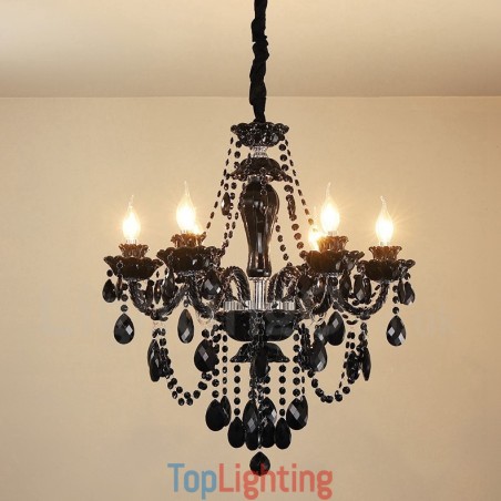 6 Light Black Elegant Crystal Candle Chandelier 6 Light Black Elegant Crystal Candle Chandelier