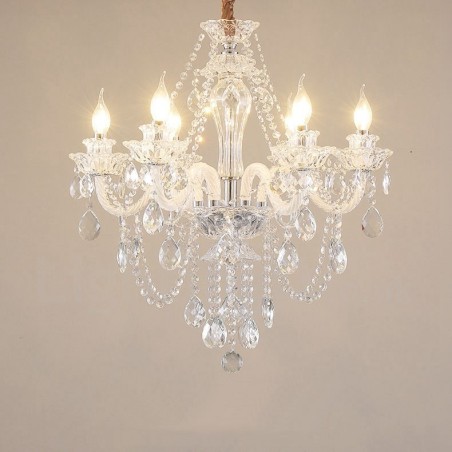 6 Light Clear Crystal Candle Chandelier Special Design with White Arms 6 Light Clear Crystal Candle Chandelier Special Design with White Arms