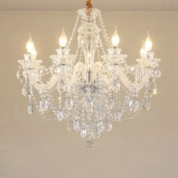 8 Light Clear Crystal Candle White Arm Chandelier