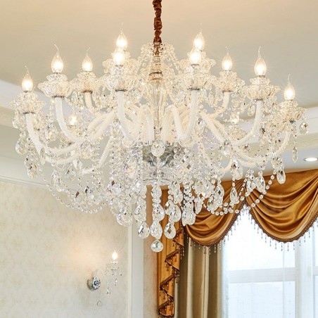18 (12+6) Light Clear Crystal Candle Chandelier with White Arms 18 (12+6) Light Clear Crystal Candle Chandelier with White Arms