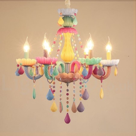 Macaron 6 Light Chandelier with Multi Colours Crystal Candle Mini Style for Kid's Children Macaron 6 Light Chandelier with Multi Colours Crystal Candle Mini Style for Kid's Children