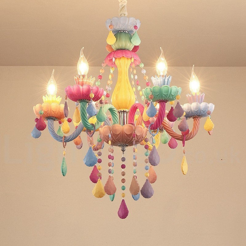 Macaron 6 Light Chandelier with Multi Colours Crystal Candle Mini Style for Kid's Children
