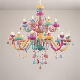 Macaron 18 (12+6) Light Chandelier with Multi Colours Crystal Candle Mini Style for Kid's Children