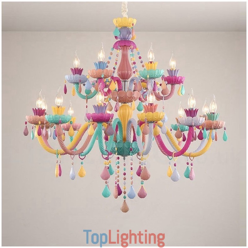 Macaron 18 (12+6) Light Chandelier with Multi Colours Crystal Candle Mini Style for Kid's Children