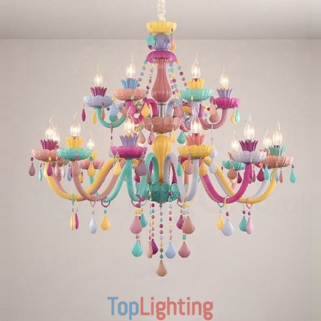 Macaron 18 (12+6) Light Chandelier with Multi Colours Crystal Candle Mini Style for Kid's Children Macaron 18 (12+6) Light Chandelier with Multi Colours Crystal Candle Mini Style for Kid's Children