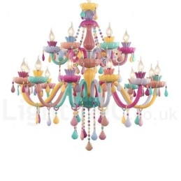 Macaron 18 (12+6) Light Chandelier with Multi Colours Crystal Candle Mini Style for Kid's Children