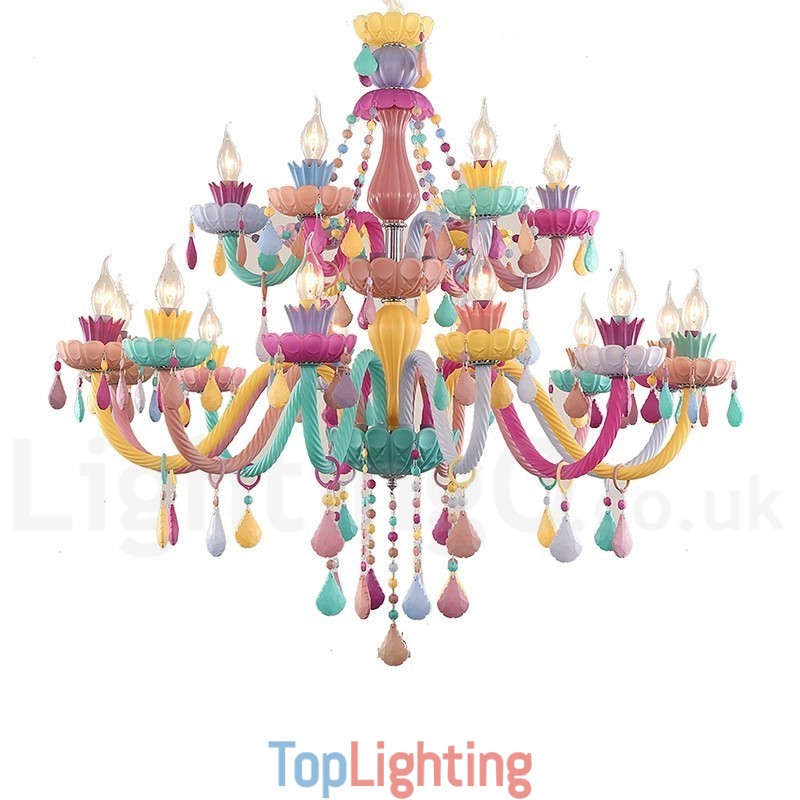 Macaron 18 (12+6) Light Chandelier with Multi Colours Crystal Candle Mini Style for Kid's Children