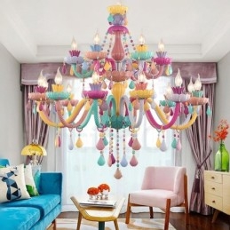Macaron 18 (12+6) Light Chandelier with Multi Colours Crystal Candle Mini Style for Kid's Children
