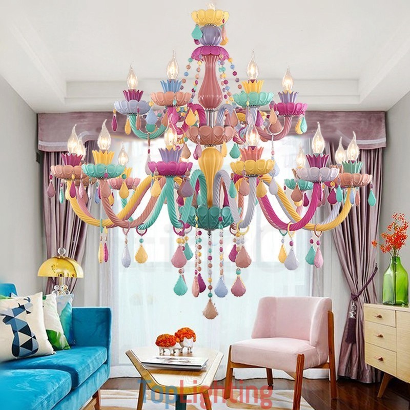 Macaron 18 (12+6) Light Chandelier with Multi Colours Crystal Candle Mini Style for Kid's Children