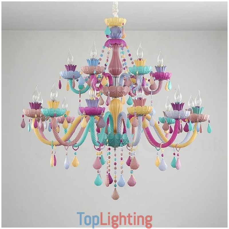 Macaron 18 (12+6) Light Chandelier with Multi Colours Crystal Candle Mini Style for Kid's Children