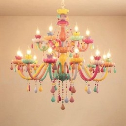 Macaron 18 (12+6) Light Chandelier with Multi Colours Crystal Candle Mini Style for Kid's Children