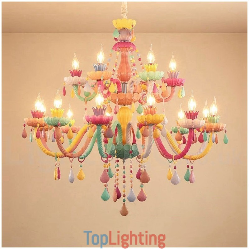 Macaron 18 (12+6) Light Chandelier with Multi Colours Crystal Candle Mini Style for Kid's Children