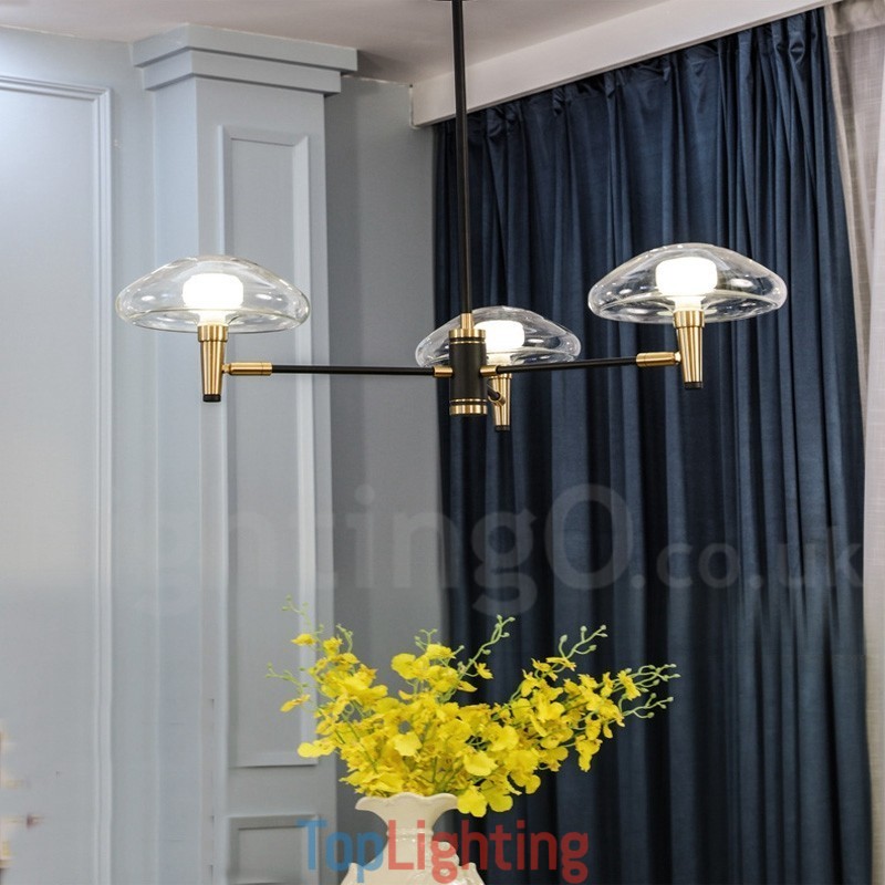 3 Light Mini Style Uplight Electroplated Painted Finish Chandelier with Glass Shades