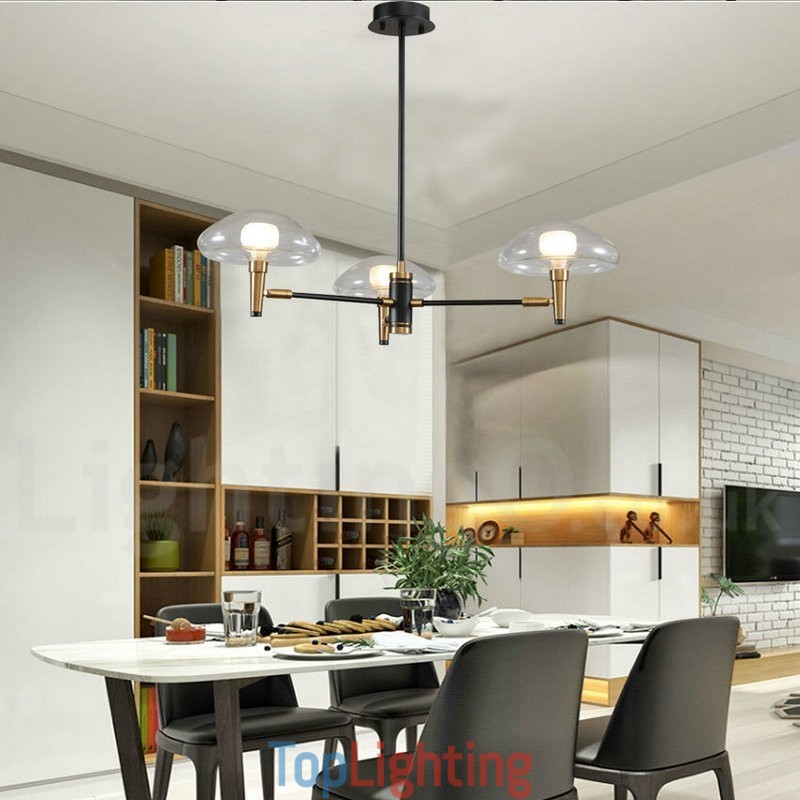 3 Light Mini Style Uplight Electroplated Painted Finish Chandelier with Glass Shades