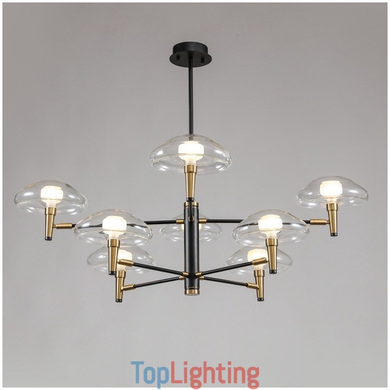8 Light Uplight Electroplated Painted Finish Chandelier with Glass Shades