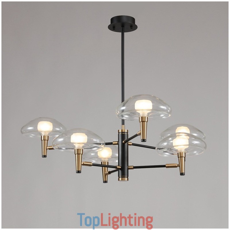 8 Light Uplight Electroplated Painted Finish Chandelier with Glass Shades