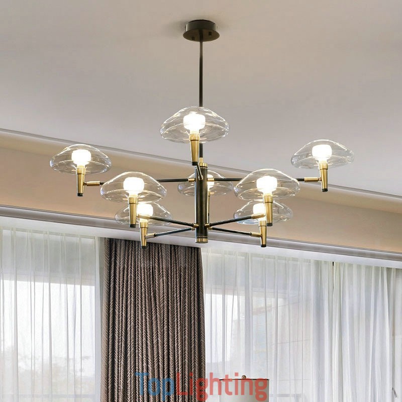 8 Light Uplight Electroplated Painted Finish Chandelier with Glass Shades