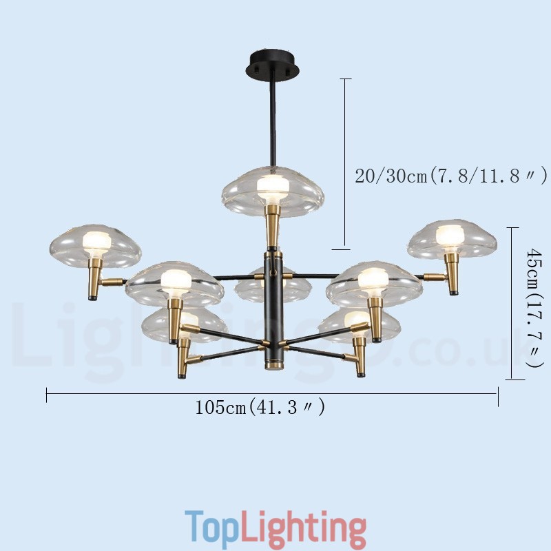 8 Light Uplight Electroplated Painted Finish Chandelier with Glass Shades