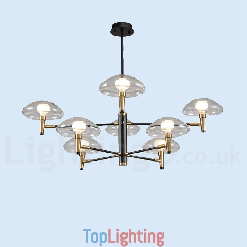 8 Light Uplight Electroplated Painted Finish Chandelier with Glass Shades