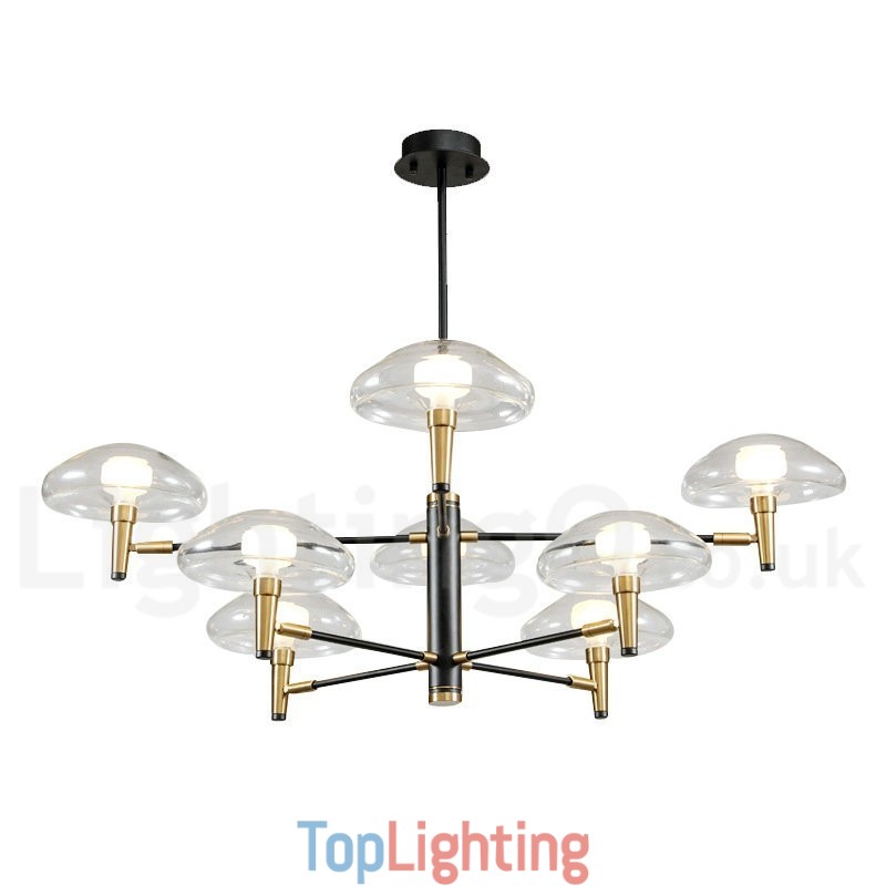 8 Light Uplight Electroplated Painted Finish Chandelier with Glass Shades