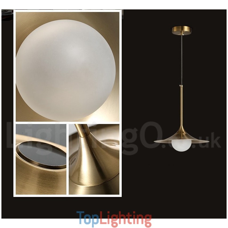 1 Light Industrial Style Gold Mini Style Electroplated Painted Finish Pendant Light with Glass Shade