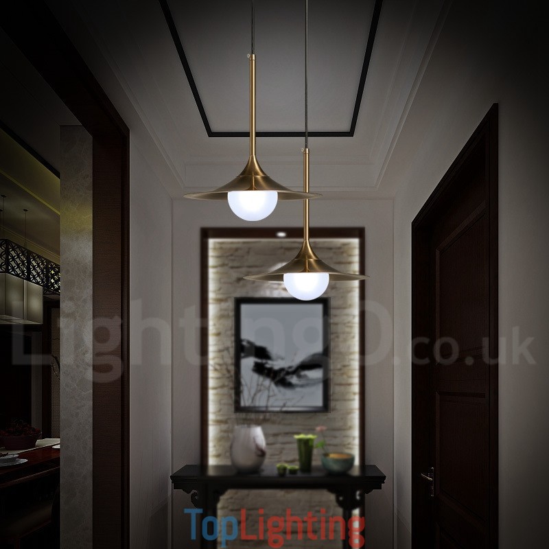 1 Light Industrial Style Gold Mini Style Electroplated Painted Finish Pendant Light with Glass Shade