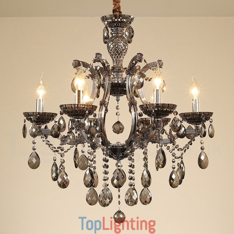 6 Light Grey Crystal Candle Chandelier