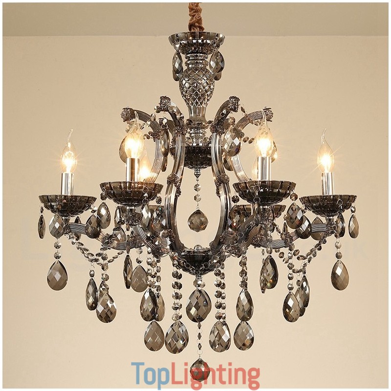 6 Light Grey Crystal Candle Chandelier