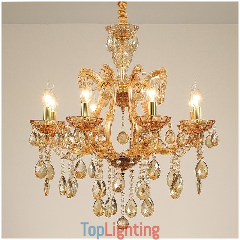 8 Light Amber Crystal Candle Chandelier