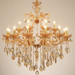 18 (12+6) Light Amber Crystal Candle Chandelier