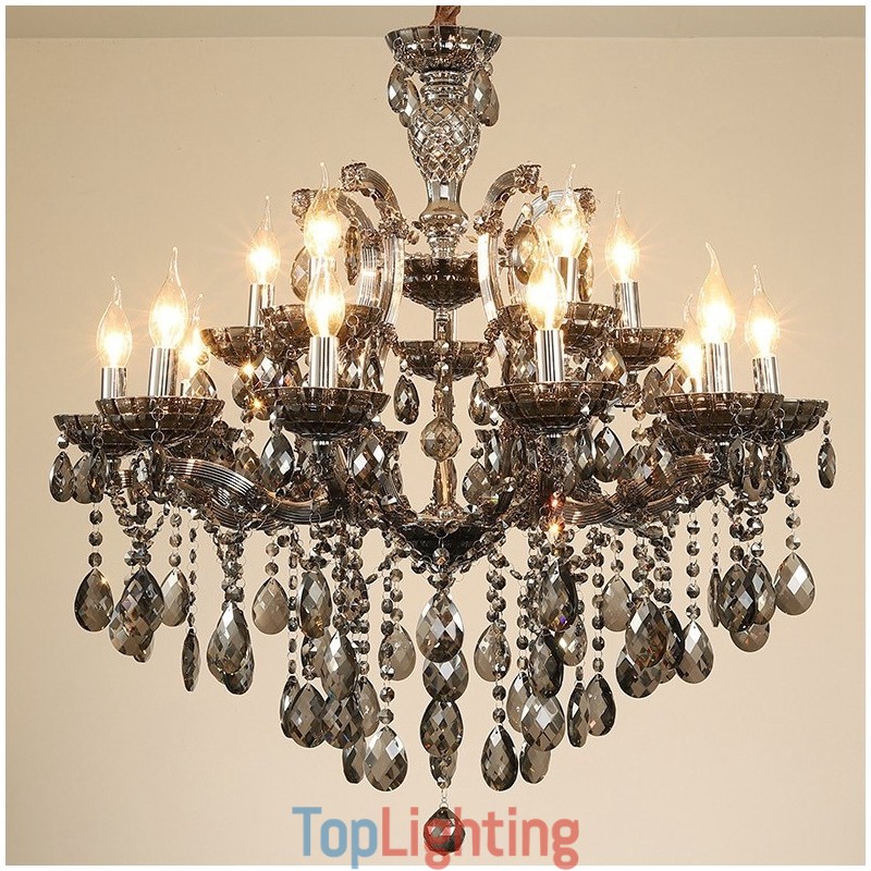 18 (12+6) Light Grey Crystal Candle Chandelier