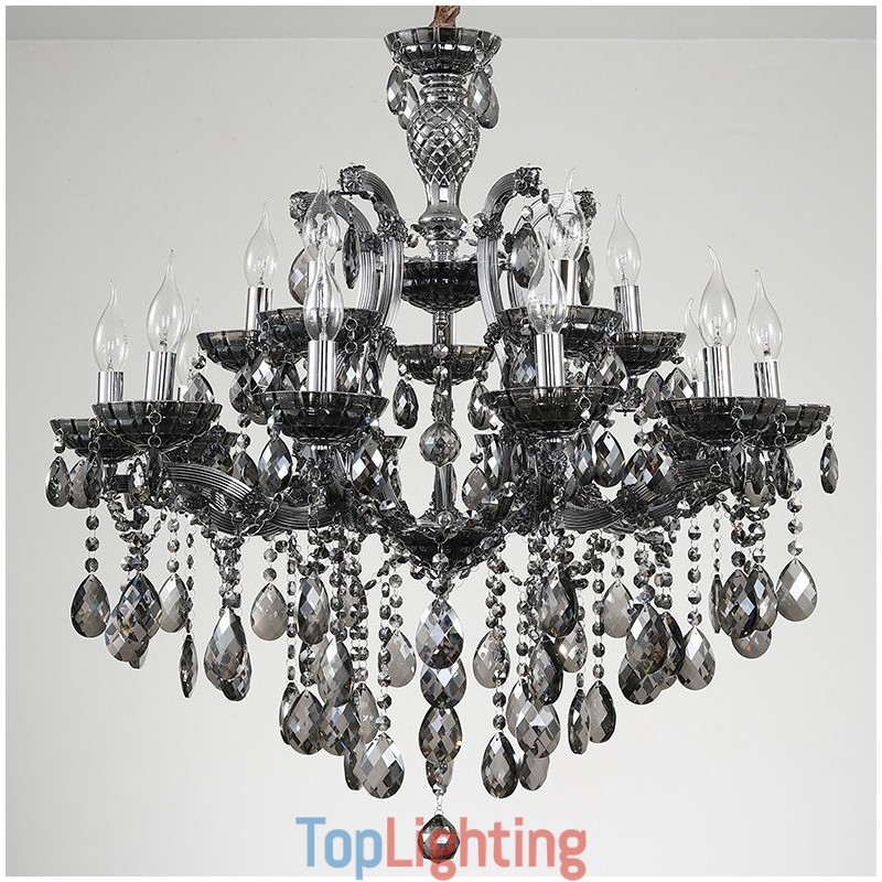 18 (12+6) Light Grey Crystal Candle Chandelier