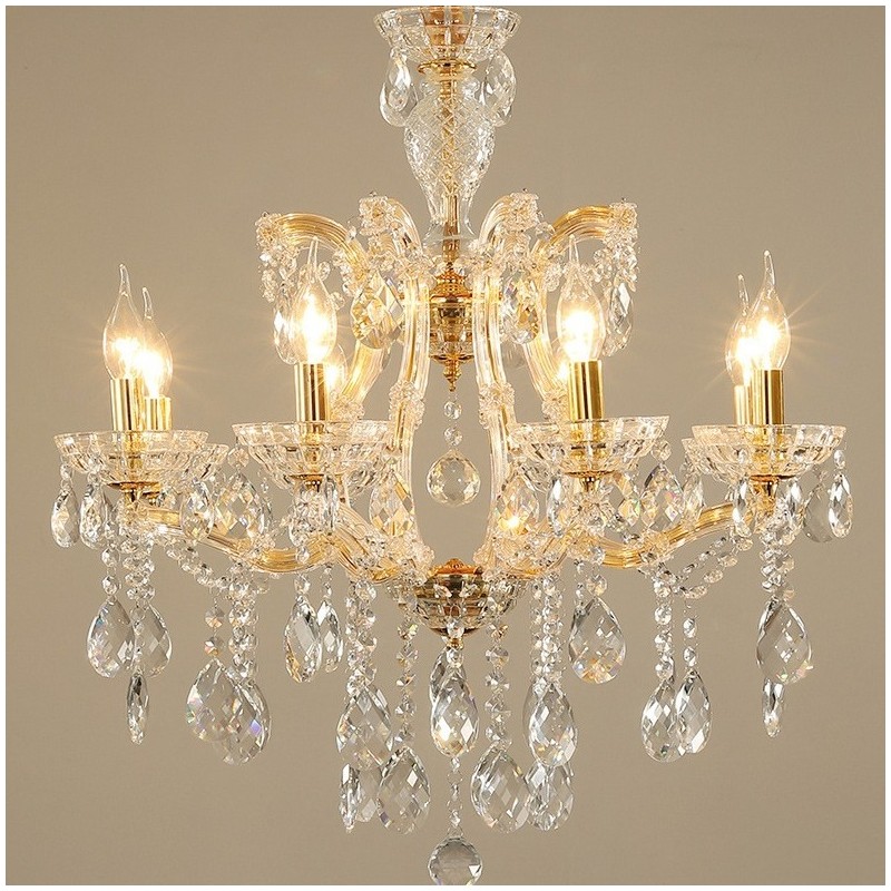 8 Light Gold Crystal Candle Chandelier