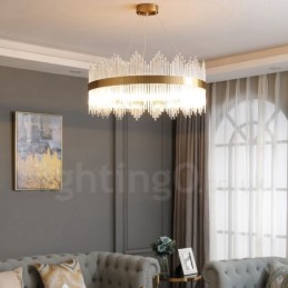 Postmodern Luxury Round Crystal Pendant Light Exhibition Hall