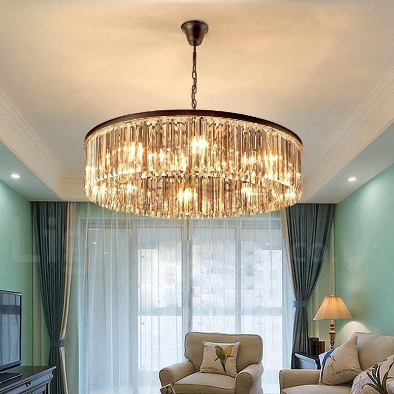 Postmodern Luxury Round K9 Crystal Pendant Chandelier Lights Exhibition Hall