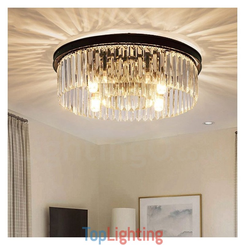 Postmodern Luxury Round K9 Crystal Flush Mount Ceiling Light Exhibition Hall